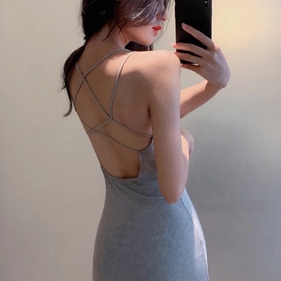 Strappy dress open back sexy gray women a tank dress mini dresses - Picture 3 of 6